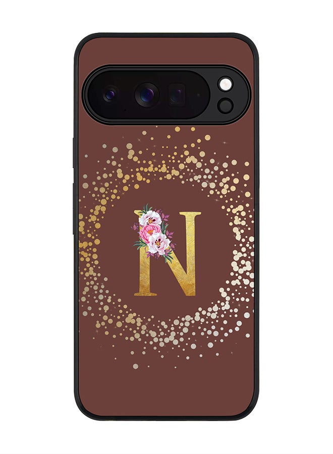 For Google Pixel 10 Pro XL Case,Slim fit Camera Protection, Shockproof Thin Phone cover  - Custom Monogram Floral - N  (Brown )